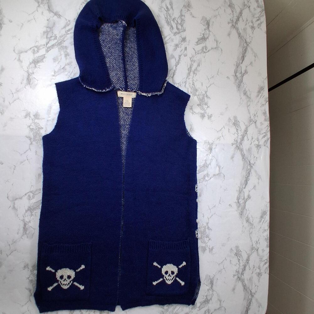 Lovecray Womens L/XL Skull Hooded Sweater Vest Y2K Goth Halloween Grunge